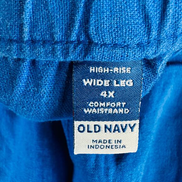 New Old Navy Womans 4X Plus Pants Wide Leg Linen Blend Pockets Pull On Blue NWT - Picture 7 of 8